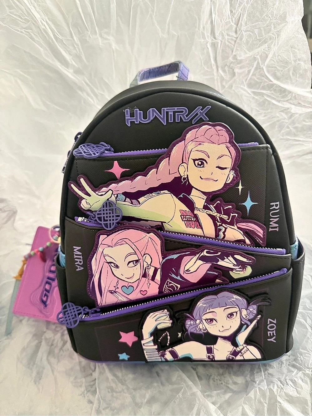 Loungefly KPop Demon Hunters HUNTR/X Mini Backpack with Photo Card Charm Black &